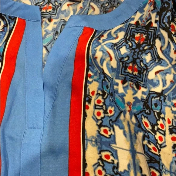 (Size 1X, 2X) Rafaella Blue Printed Slit Neck Top - Picture 8 of 10